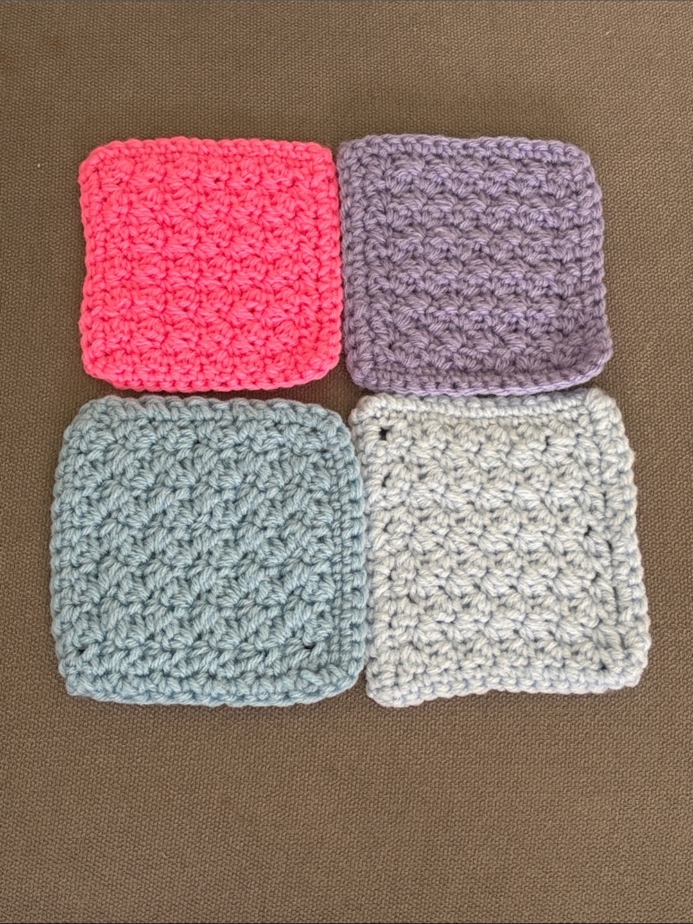 Hand Crafted Pink, Lavender, Light Blue, Baby Blue Crochet Coasters